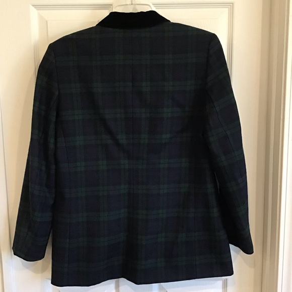 Vintage Talbots Classic Wool Blazer, blue & green plaid Size 10 petite - Picture 6 of 11